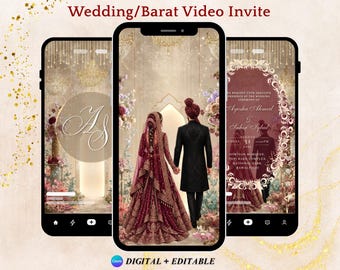 Wedding Video Invite: Barat/Reception Canva Template Barat Wedding Invite Nikkah Invite Muslim Wedding Invite Digital Download Wedding Video