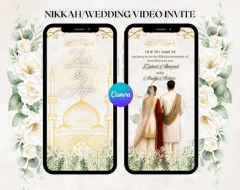 Nikkah Wedding video Invite wedding invitations Muslim wedding invite canva template Save the date wedding templates digital download nikkah