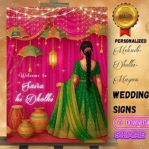 Custom Mehndi Welcome Sign: Indian Umbrella Decor (Digital File, 18x24&quot;)