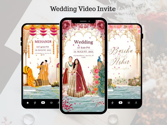 Complete Wedding Video Invite wedding invitations Muslim wedding invite canva template Save the date wedding templates digital download