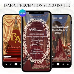 Invitación de video para Barat/Recepción, invitaciones de boda, invitación de boda musulmana, plantilla de Canva, reserva la fecha, plantillas de boda, boda india, video