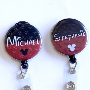 Personalized Disney Mickey Mouse Button Badge Reel, Personalized Retractable Badge Holder, Custom ID Badge Reel, Custom Retractable Badge