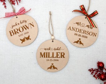 Personalized Mr & Mrs Names Christmas Wood Ornaments