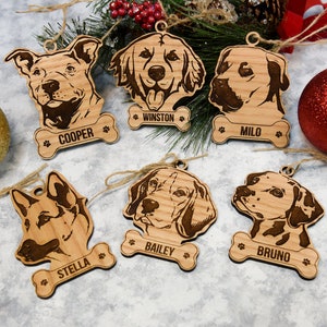 Personalized Dog Christmas Ornaments, Customized Pet Christmas Ornaments, Wooden Christmas Pet Ornaments, Laser Cut Pet Ornaments