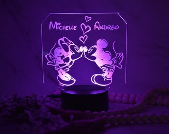 Personalized Minnie and Mickey LED Night Light, Disney Bedroom Night Light, Mickey Mouse and Minnie Mouse Night Light, Anniversary Gift Idea