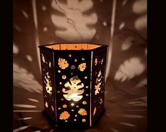 Leaf Shadow Wood Lantern: Laser Cut Candle Holder