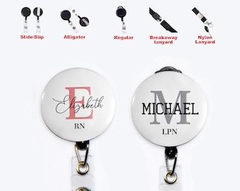 Personalized White Button Badge Reel, Retractable Badge Holder, ID Badge Reel for Professionals, Nurse ID Badge Reel, Retractable Badge