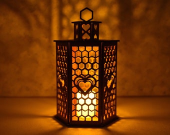 Heart Shadow Laser Cut Wood Lantern: Farmhouse Home Decor