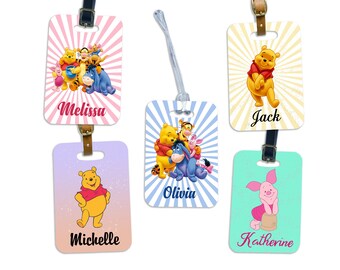 Personalized Winnie the Pooh Luggage Tag, Disney Luggage Tag, 2 Sided Disney Bag Tag, Personalized Travel Tag, School Bag Tag, Piglet