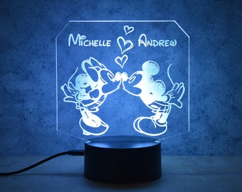 Personalized Minnie and Mickey LED Night Light, Anniversary Gift