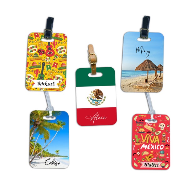 Personalized Mexican Inspired Luggage Tag, Mexico Trip Luggage Tag, 2 Sided Mexican Bag Tag, Personalized Travel Tag, School Bag Tag