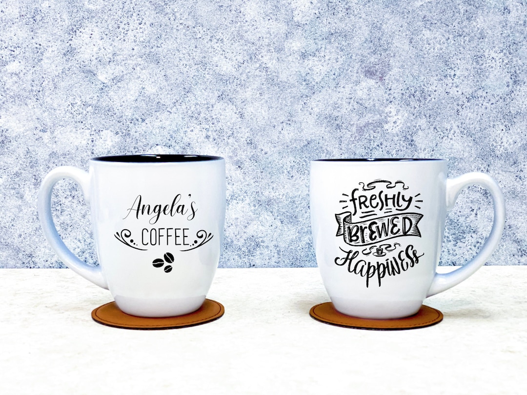 Personalized Ceramic Engraved Bistro Mug 16oz White Coffee Etsy