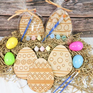 2PCS DIY Paintable Wooden Easter Eggs, Laser Cut Craft Kit for Kids, Easter Egg Decorating, Kids Art Activity, Easy Wooden Egg Painting Kit