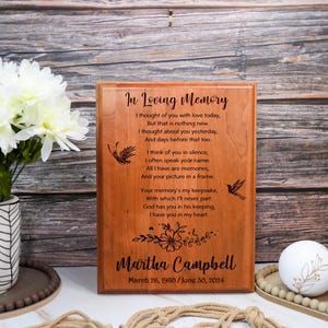 Personalized In Loving Memory Memorial Wood Plaque, Sympathy Gift, Engraved Memorial Plaque, Custom Remembrance Gift, In Memory of Loved One