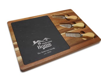 Housewarming Welcome Home Gift Charcuterie Board with Rectangle Detachable Slate Trivet