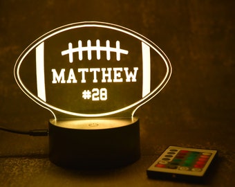 Personalized Football LED Night Light, Football Night Light, Custom Football Night Light, Football Kids Bedroom Light, LED Bedroom Light