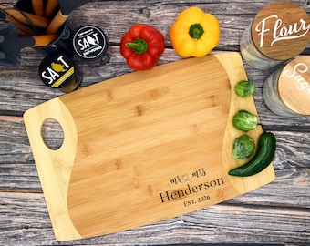 Wedding Mr & Mrs Personalized Bamboo Cutting Board