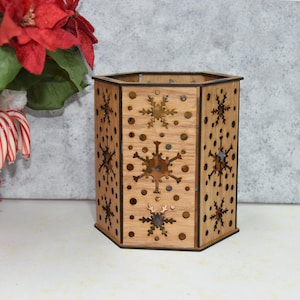 Laser Cut Wood Snowflake Lantern: Christmas Holiday Decor