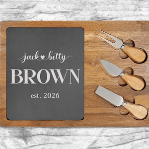 Wedding Mr & Mrs Personalized Rectangle Charcuterie Board with Detachable Slate Trivet