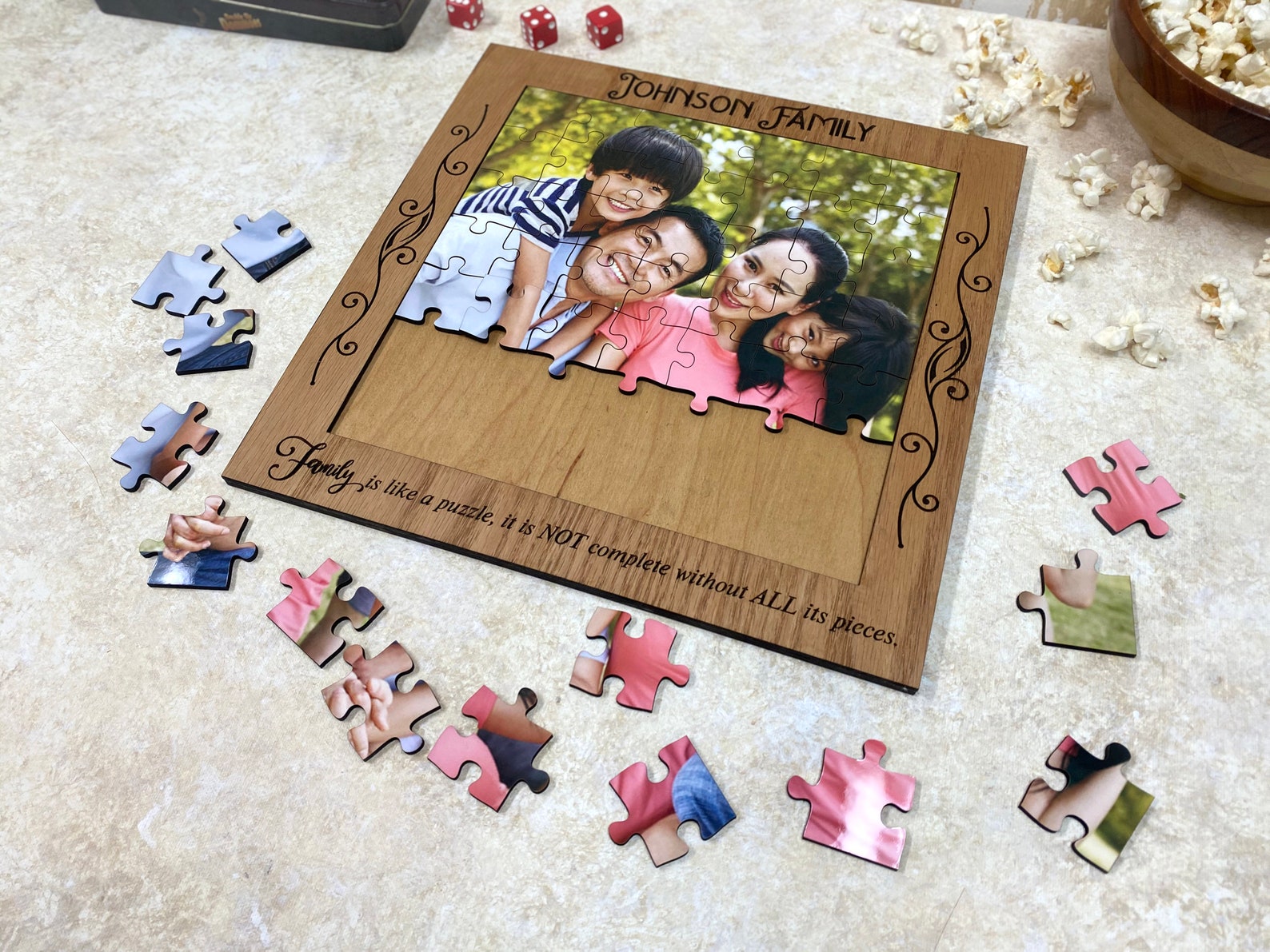 Personalized Wood Puzzle with Picture Frame Family Activity Etsy