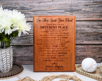 Personalized I'm There Inside Your Heart Memorial Wood Plaque: Alder, Cherry, Walnut Wood