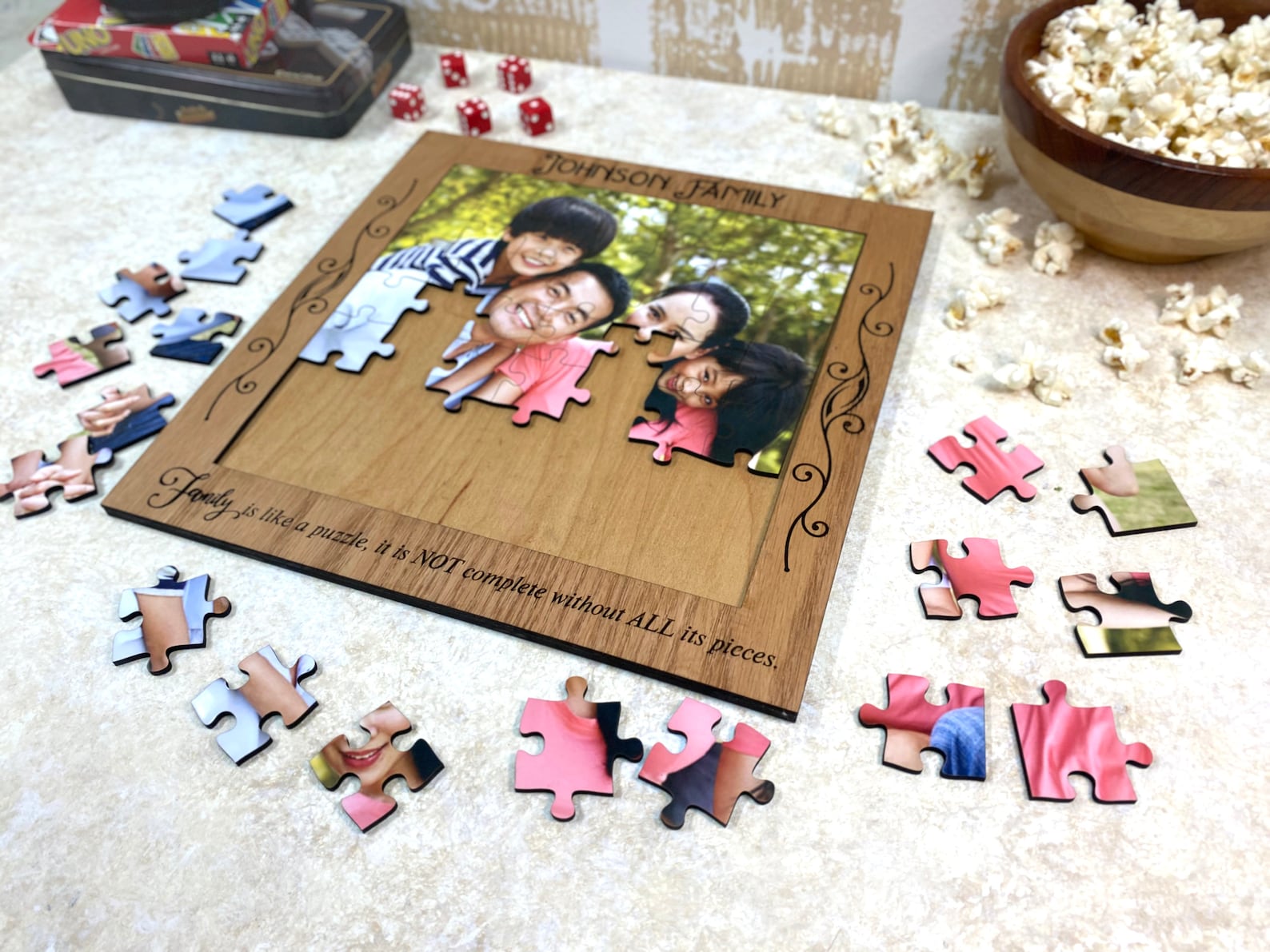 Personalized Wood Puzzle With Picture Frame Family Activity Etsy