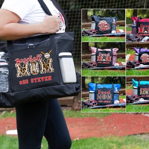 Personalized Baseball Mom Tote Bag, Baseball Essential Bag, Baseball Tote with Zipper, Custom Baseball Mom Tote