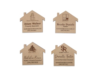 House-Shaped Realtor Magnet | Engraved Wood Business Card Magnet | Custom Real Estate Marketing Gift