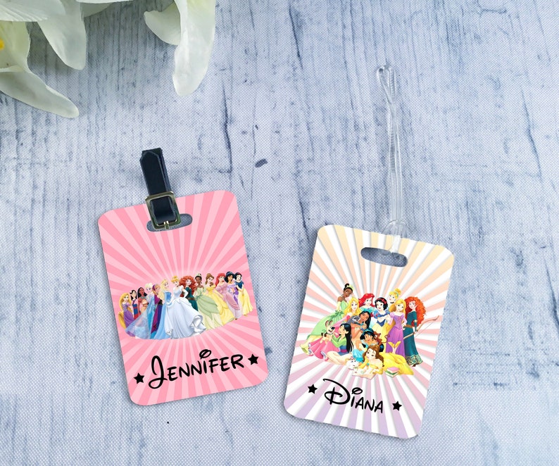 Disney Princess Luggage Tag Customized 2 Sided Disney Etsy