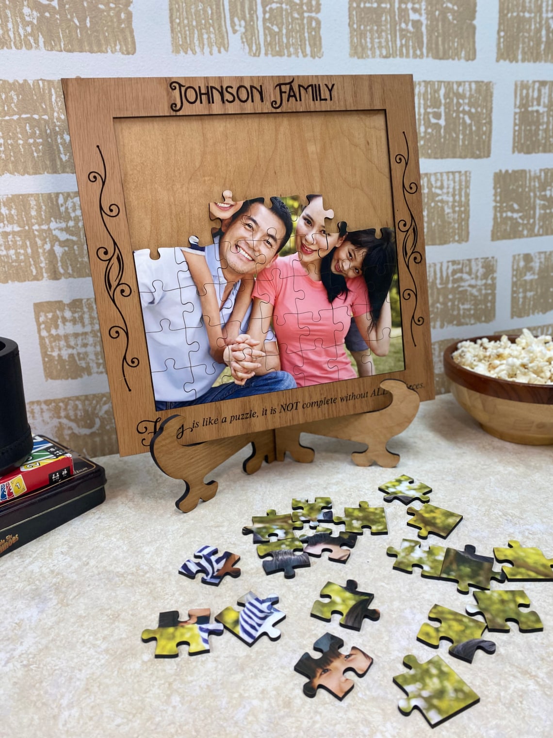 Personalized Wood Puzzle with Picture Frame Family Activity Etsy