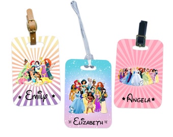 Personalized Disney Princess Luggage Tag, Customized 2 Sided Disney Princesses Luggage Tag, Bag Tag, Travel Tag, Personalized Luggage Tag