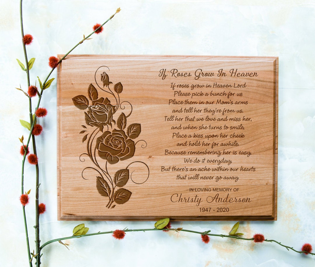 Personalized If Roses Grow in Heaven Memorial Plaque, Customized Memorial Plaque, If Roses Grow