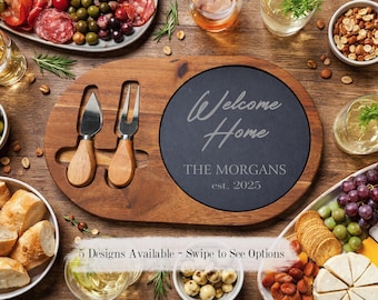 Housewarming Welcome Home Gift Charcuterie Board with Detachable Slate Trivet