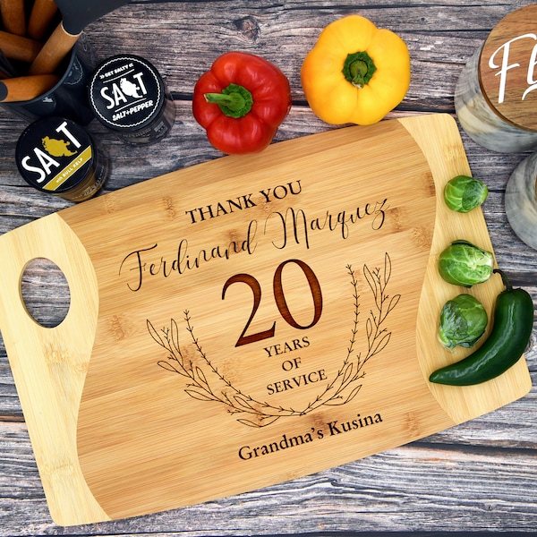 Personalize Work Anniversary Bamboo Cutting Board, Custom Work Anniversary Gift Idea, 10th Work Anniversary Gift Idea, 20th Work Anniversary