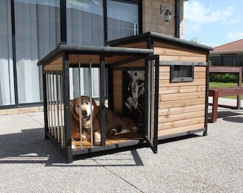 PetJoint Wooden Large Pet Dog Kennel House Balcony Door & Window