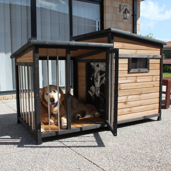 PetJoint Wooden Large Pet Dog Kennel House Balcony Door & Window