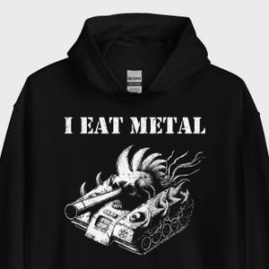 I Eat Metal Hoodie: Hand-Drawn Skull Tank, Heavy Metal Fashion