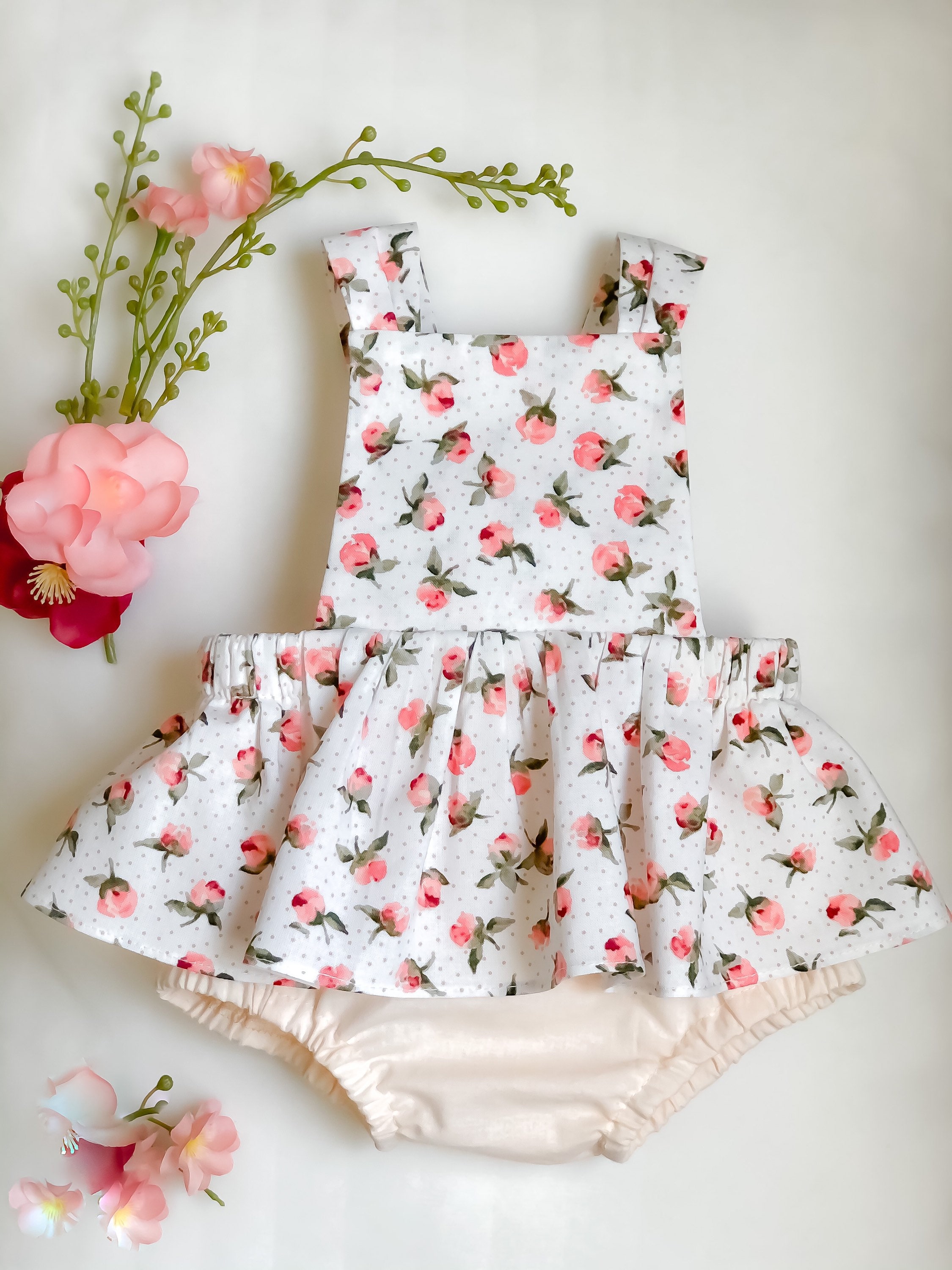 Baby girl cotton romper in peach Little girls romper Peach Etsy Polska