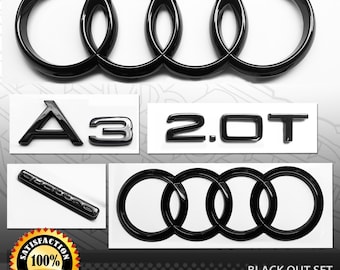 Audi A3 2.0T 2013-2021 Quattro Front Rear Rings Emblem Badge Gloss Black Out Package