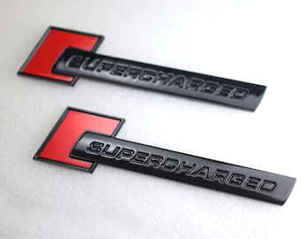 2 Stück SCHWARZ Supergeladenes Abzeichen Emblem Fender Badge Glanz oder Matt mit Klebefolie passend für Audi