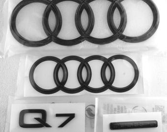 Audi Q7 3.0T 2012-2024 Quattro Front Rear Rings Emblem Badge Gloss Black Out 4pc Set