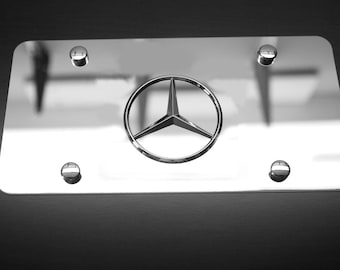 MERCEDES BENZ 3D Sport Chrome Mirror Stainless Steel Vanity license plate w/ Caps Included for Front or Rear