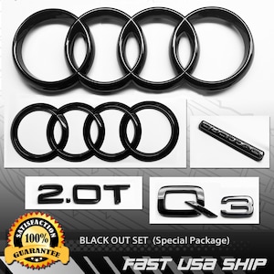 Audi Q3 2.0T 2016-2024 Quattro Front Rear Rings Emblem Badge Gloss Black Out Package