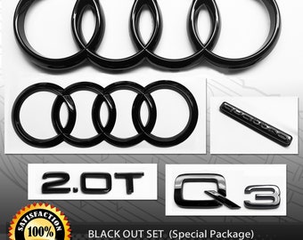 Audi Q3 2.0T 2016-2024 Quattro Front Rear Rings Emblem Badge Gloss Black Out Package