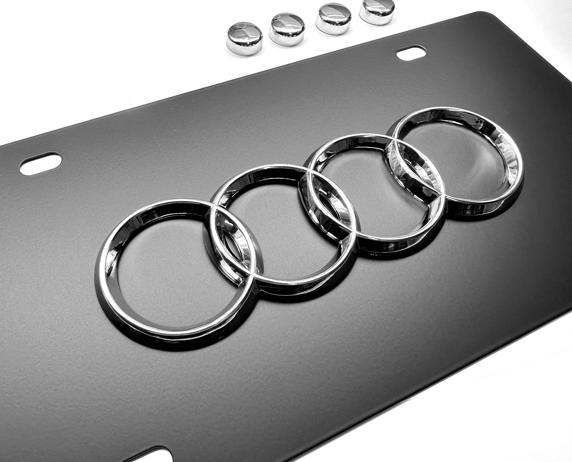Audi 3D Black Stainless Steel License Plate With Black Caps