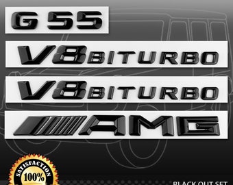 Gloss Black G55 AMG V8 Biturbo Emblems: Mercedes Benz G Wagon 2019+ Badges