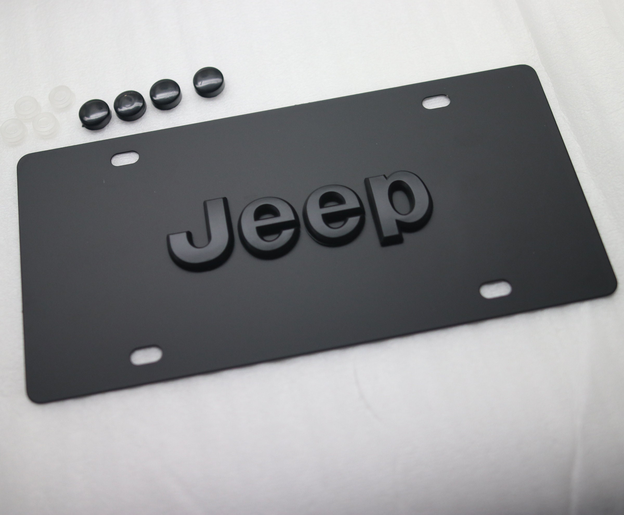 JEEP 3D Sport Matte Black Stainless Steel Vanity license plate w/ Cap…