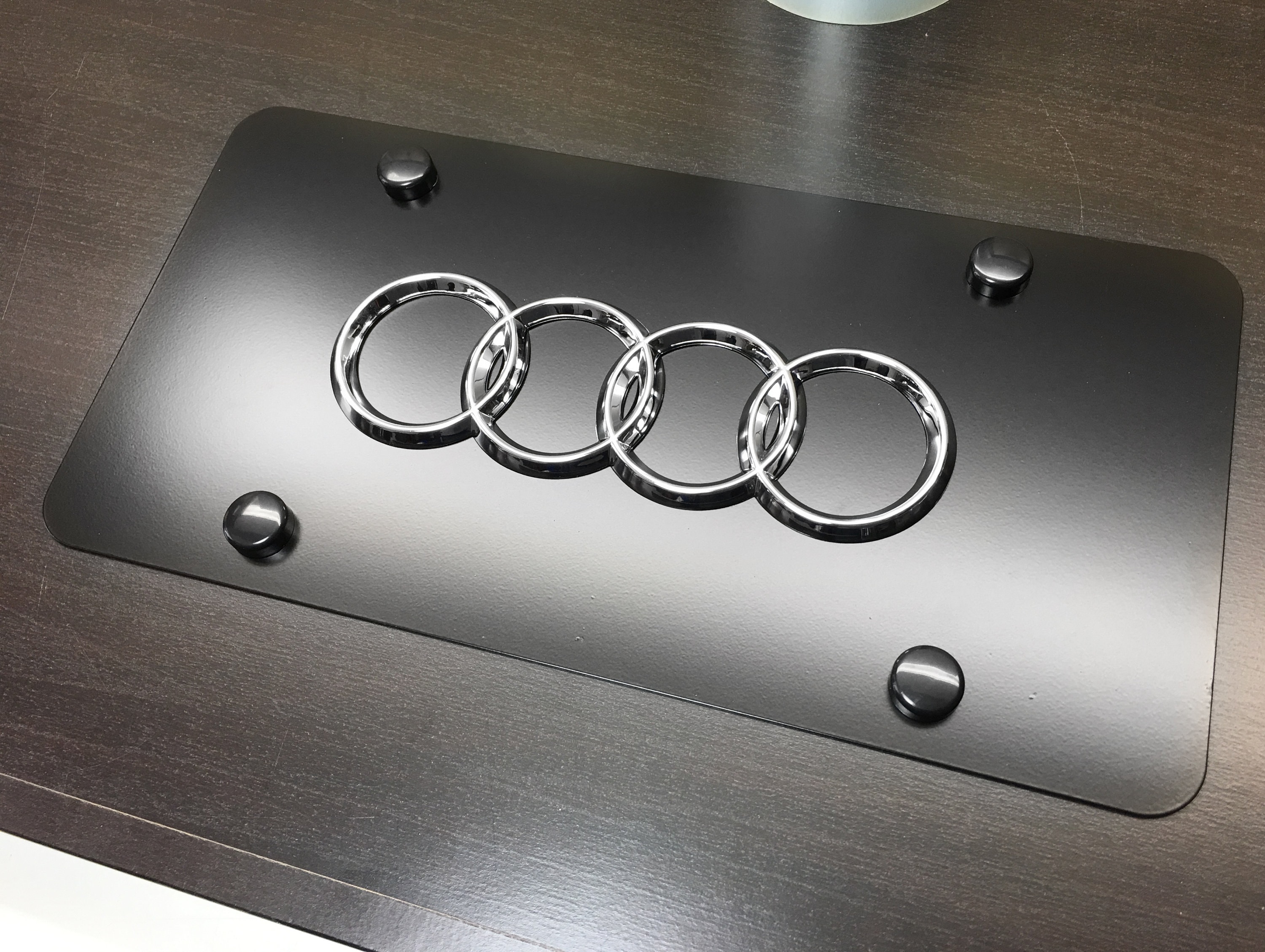 Audi 3D Black Stainless Steel license plate with Black Caps Included fits All USA license plates Front and Rear