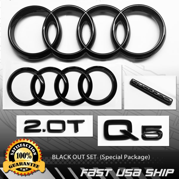 Audi Q5 2.0T 2013–2019 Quattro vorne hinten Ringe Emblem Abzeichen glänzend Black Out Paket