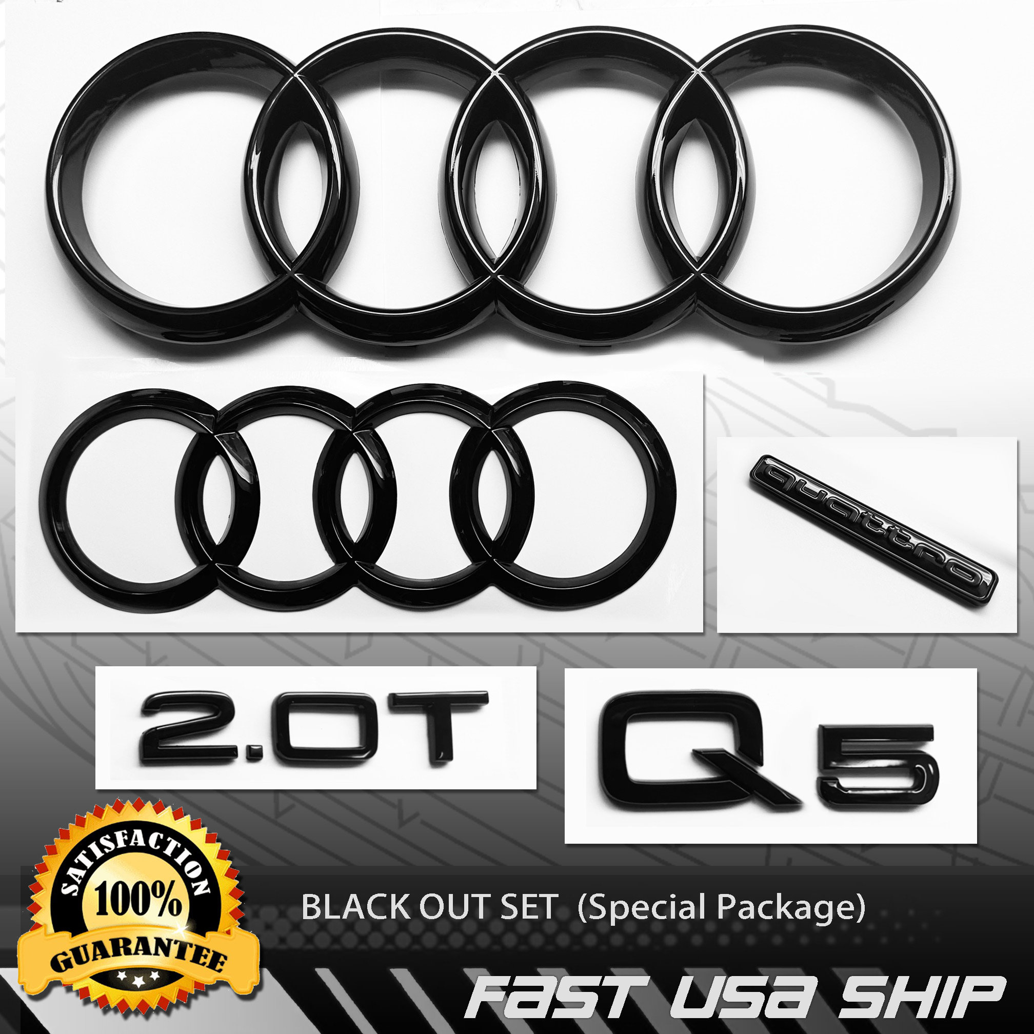 Audi Heck Emblem Ringe Black Edition - A1 A3 A4 A6 Q3 Q5 Q7 R8